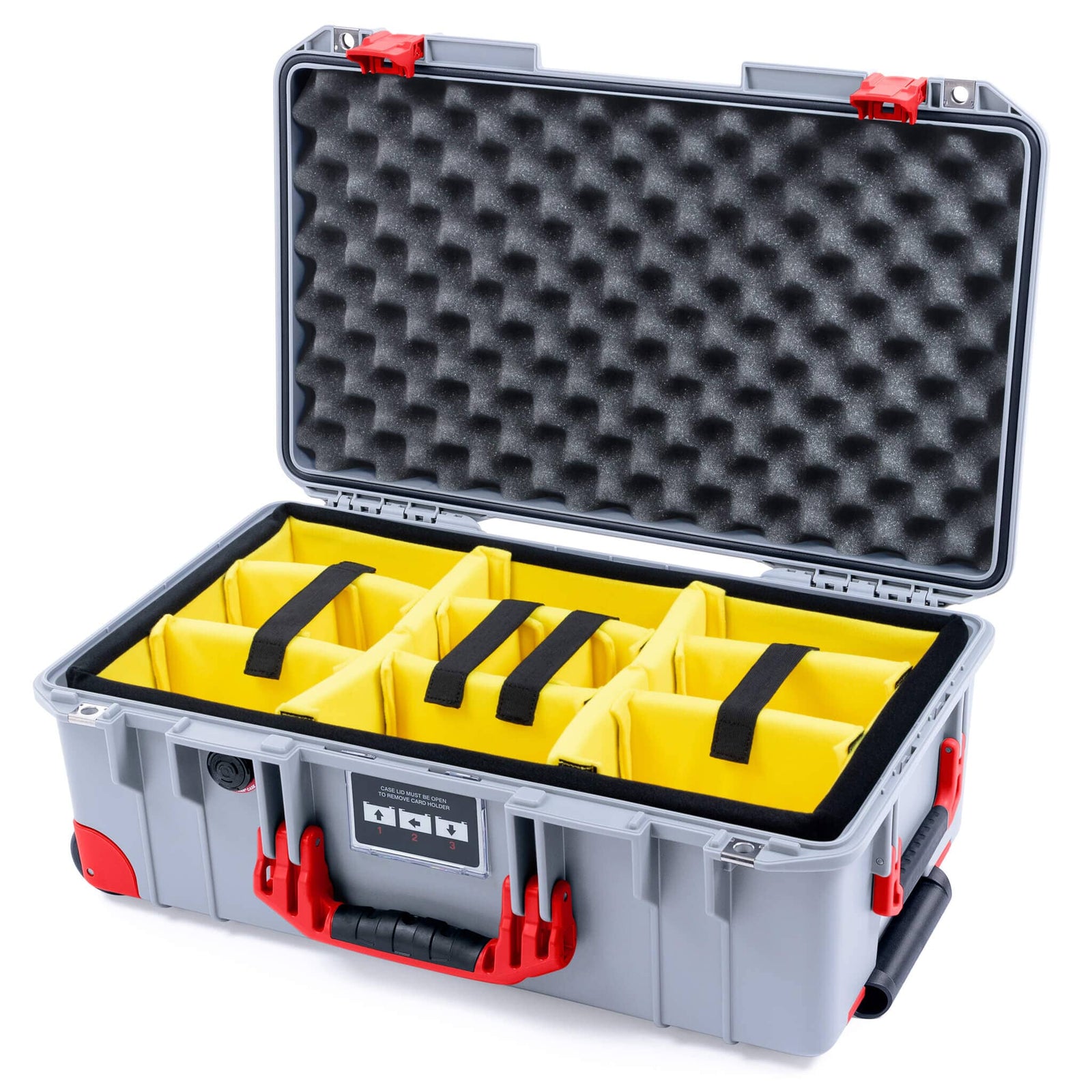 Pelican 1535 Air Case, Silver with Red Handles, Latches & Trolley Yellow Padded Microfiber Dividers with Convoluted Lid Foam ColorCase 015350-0010-180-321-320