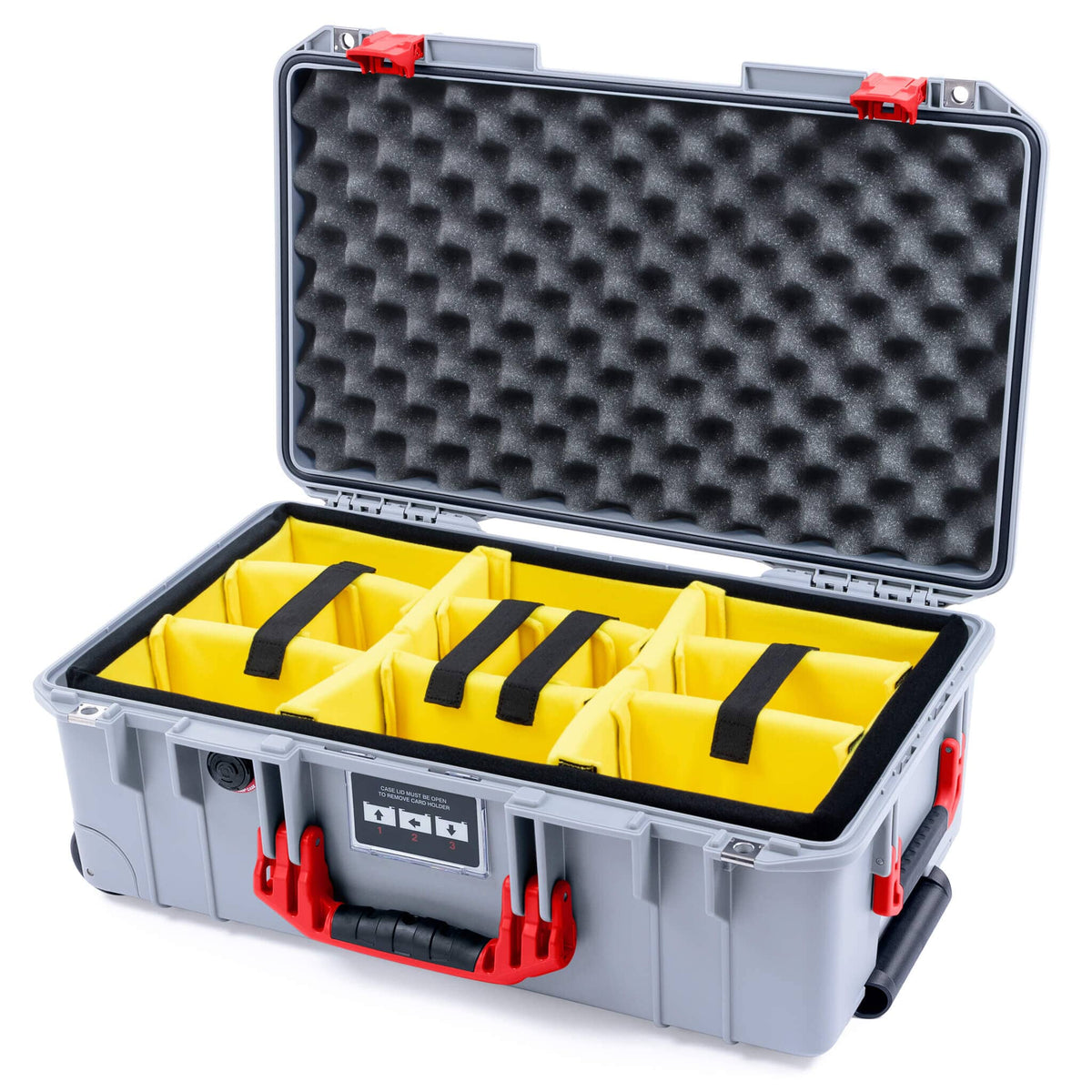 Pelican 1535 Air Case, Silver with Red Handles &amp; Latches Yellow Padded Microfiber Dividers with Convoluted Lid Foam ColorCase 015350-0010-180-321