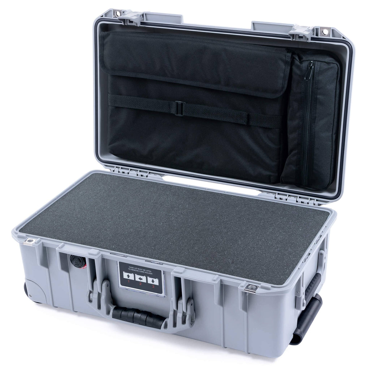 Pelican 1535 Air Case, Silver Pick &amp; Pluck Foam with Laptop Computer Lid Pouch ColorCase 015350-0201-180-181