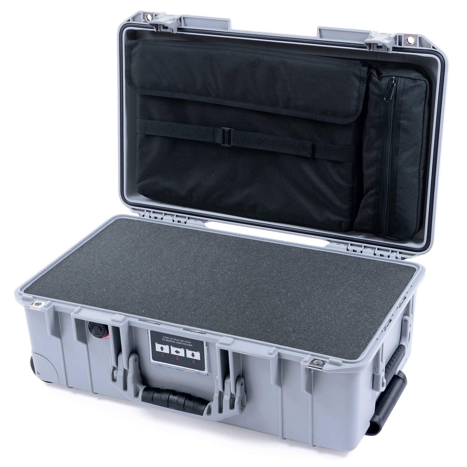 Pelican 1535 Air Case, Silver Pick & Pluck Foam with Laptop Computer Lid Pouch ColorCase 015350-0201-180-181