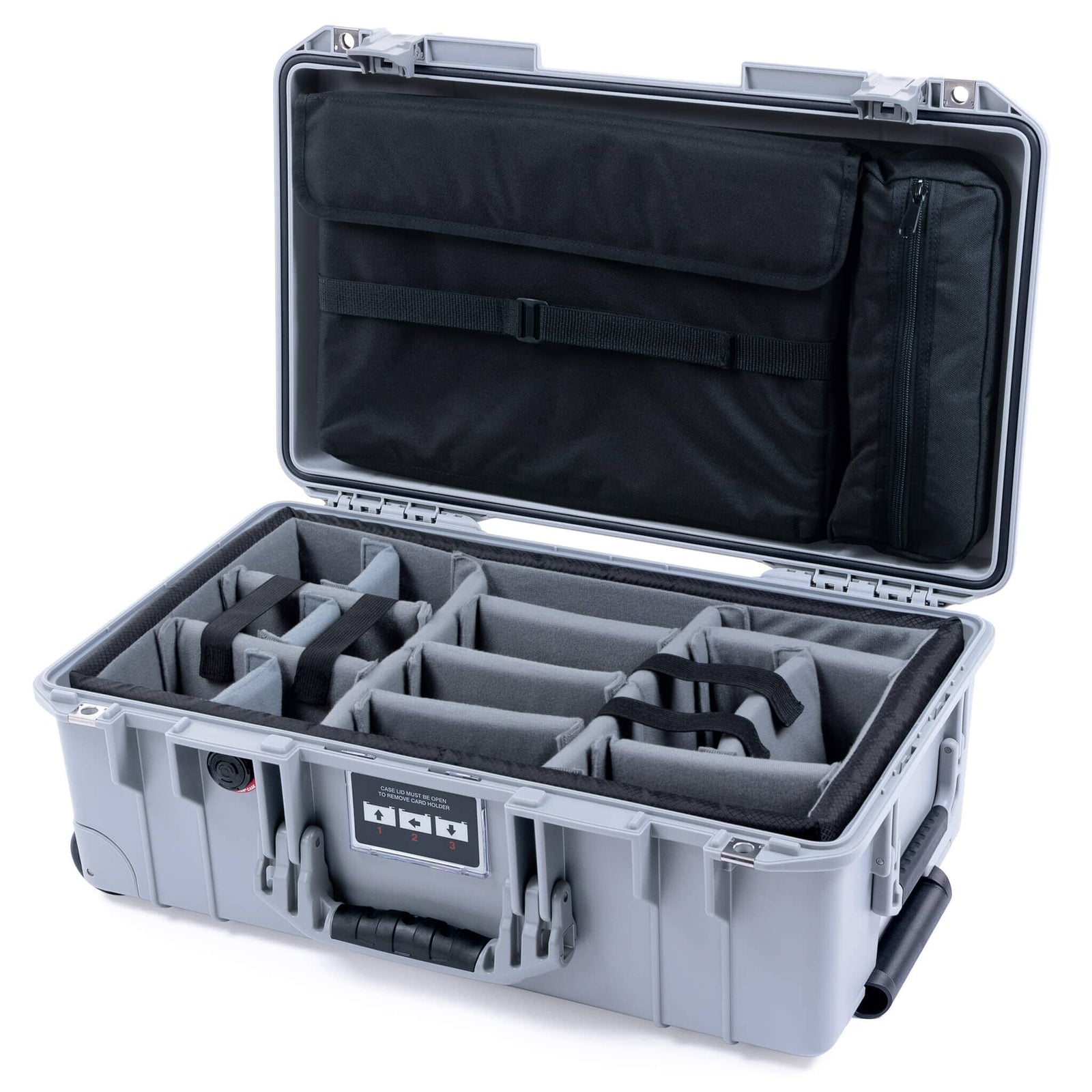 Pelican 1535 Air Case, Silver Gray Padded Microfiber Dividers with Laptop Computer Lid Pouch ColorCase 015350-0270-180-181