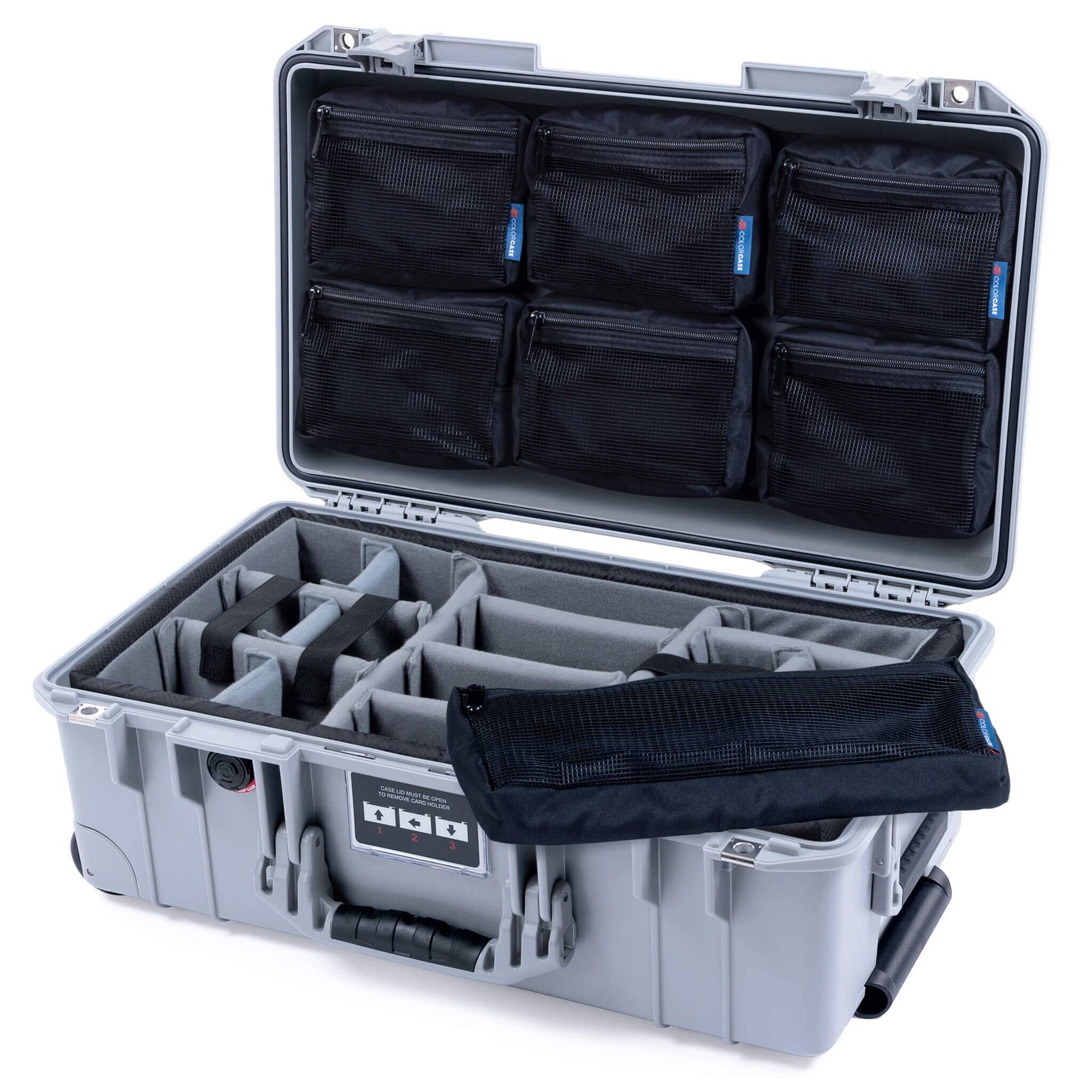 Pelican 1535 Air Case, Silver Gray Padded Microfiber Dividers with 7-Piece Removable Mesh Pouches ColorCase 015350-0770-180-181