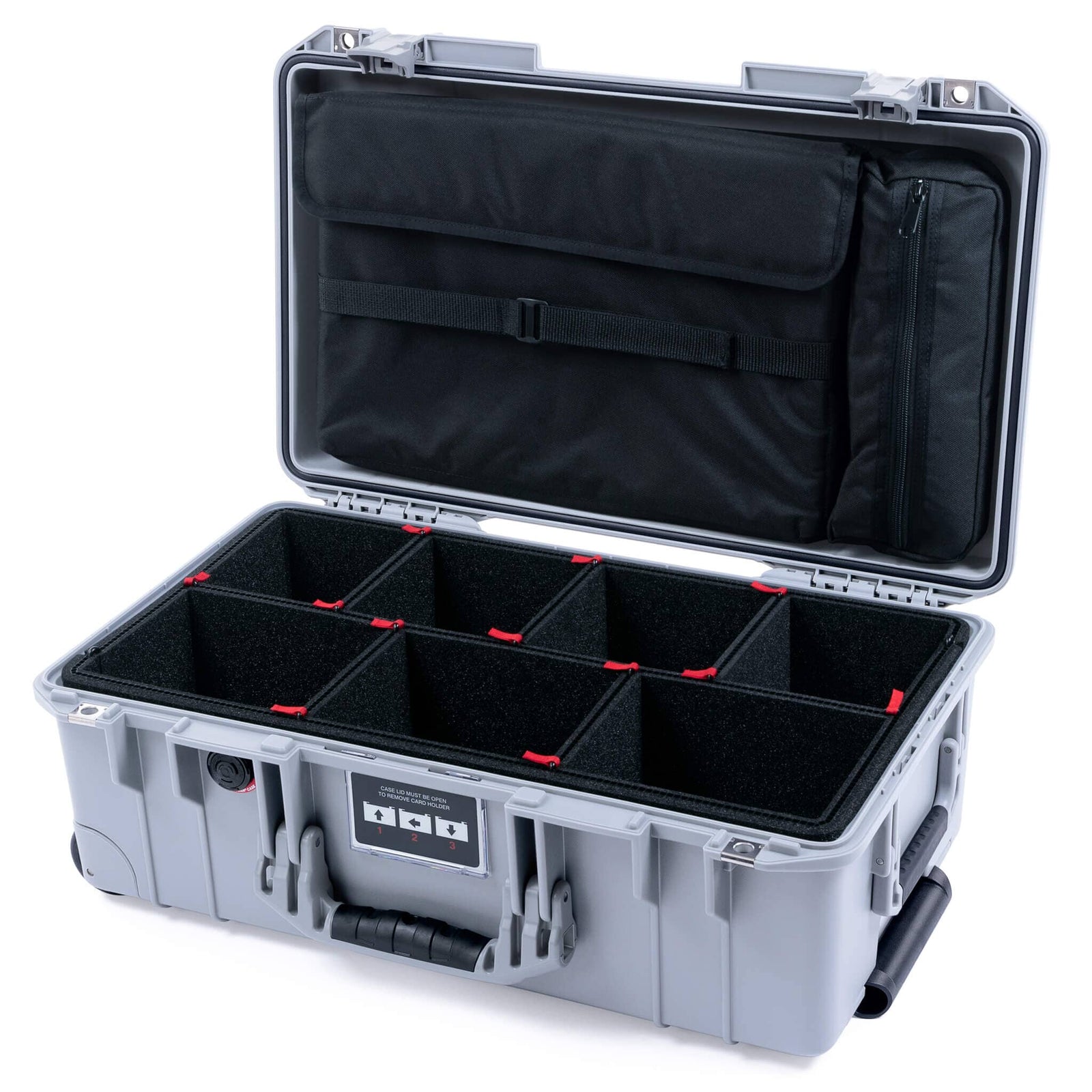 Pelican 1535 Air Case, Silver TrekPak Divider System with Laptop Computer Lid Pouch ColorCase 015350-0220-180-181