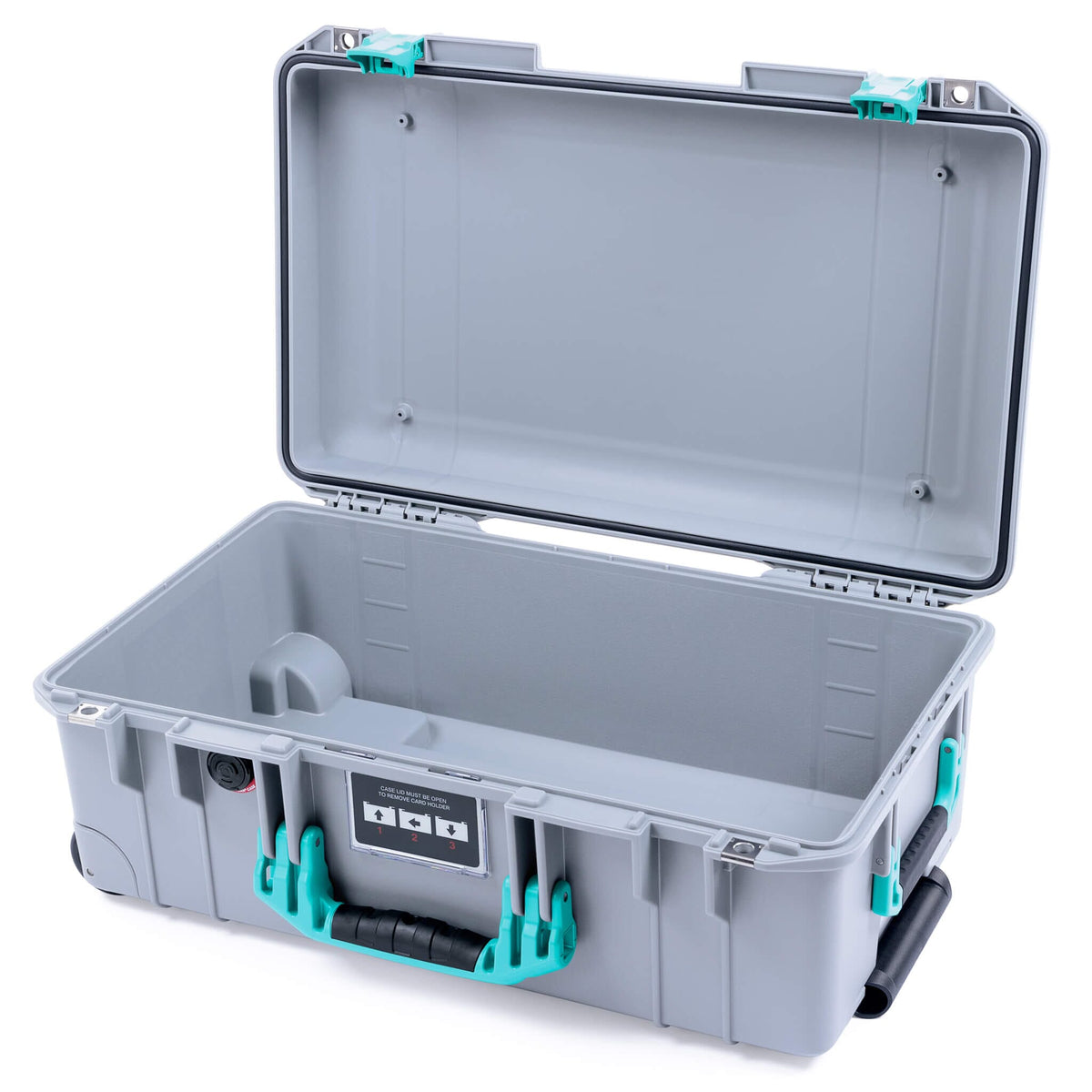 Pelican 1535 Air Case, Silver with Teal Handles &amp; Latches None (Case Only) ColorCase 015350-0000-180-591