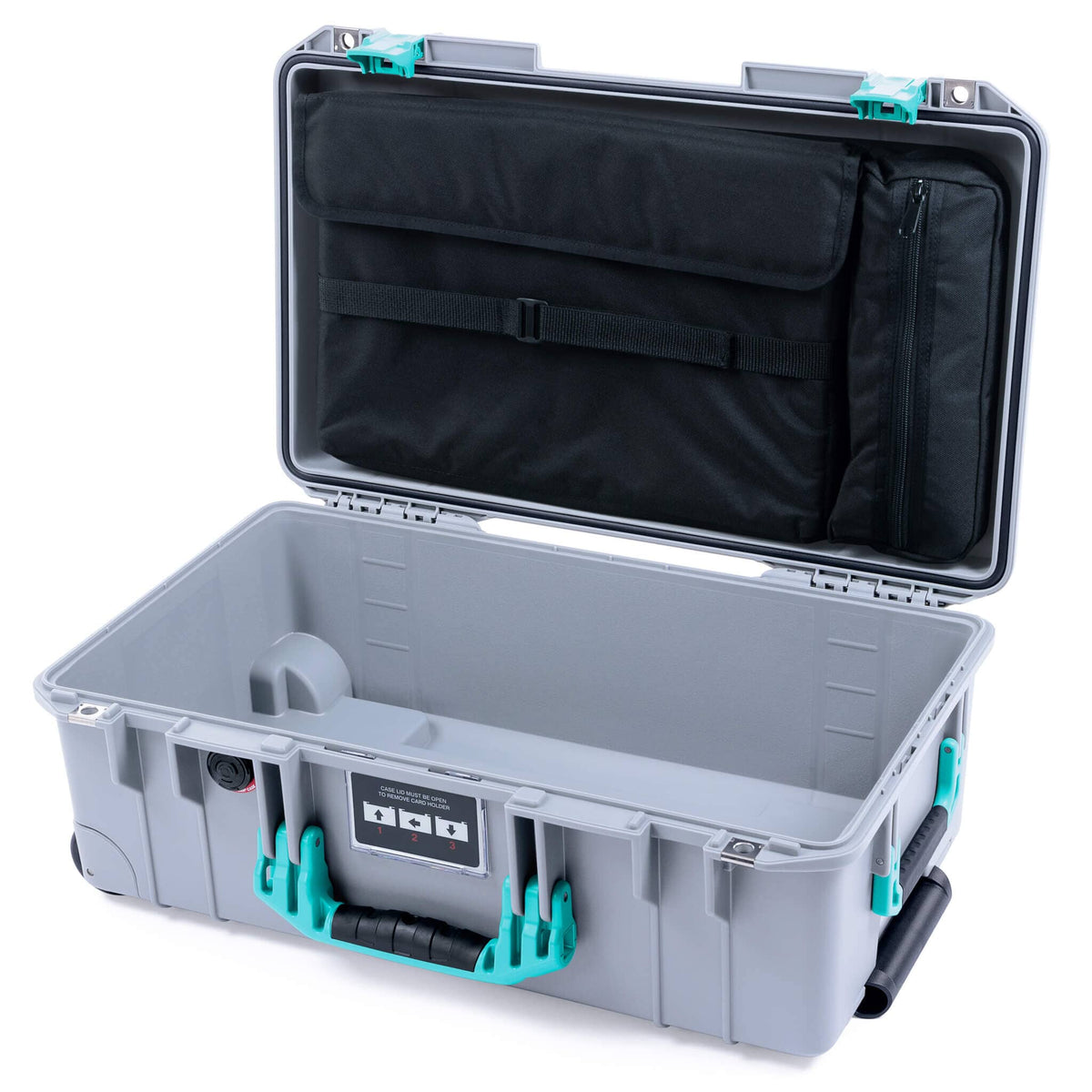 Pelican 1535 Air Case, Silver with Teal Handles &amp; Latches Laptop Computer Lid Pouch Only ColorCase 015350-0200-180-591