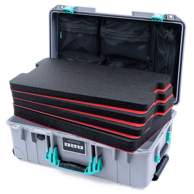 Pelican 1535 Air Case, Silver with Teal Handles & Latches Custom Tool Kit (4 Foam Inserts with Mesh Lid Organizer) ColorCase 015350-0160-180-591