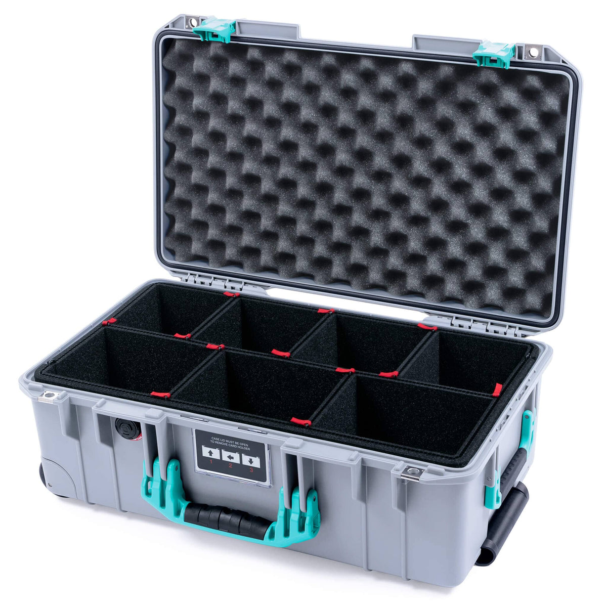 Pelican 1535 Air Case, Silver with Teal Handles &amp; Latches TrekPak Divider System with Convoluted Lid Foam ColorCase 015350-0020-180-591