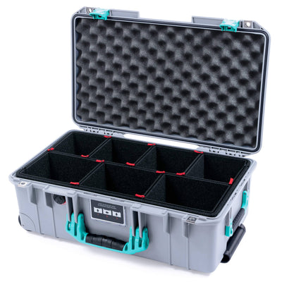 Pelican 1535 Air Case, Silver with Teal Handles & Latches TrekPak Divider System with Convoluted Lid Foam ColorCase 015350-0020-180-591