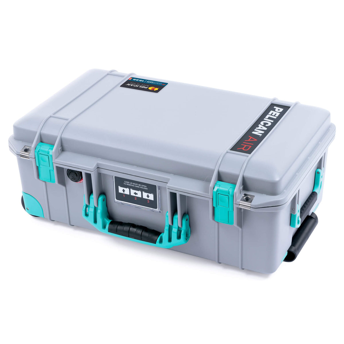 Pelican 1535 Air Case, Silver with Teal Handles, Latches &amp; Trolley ColorCase 