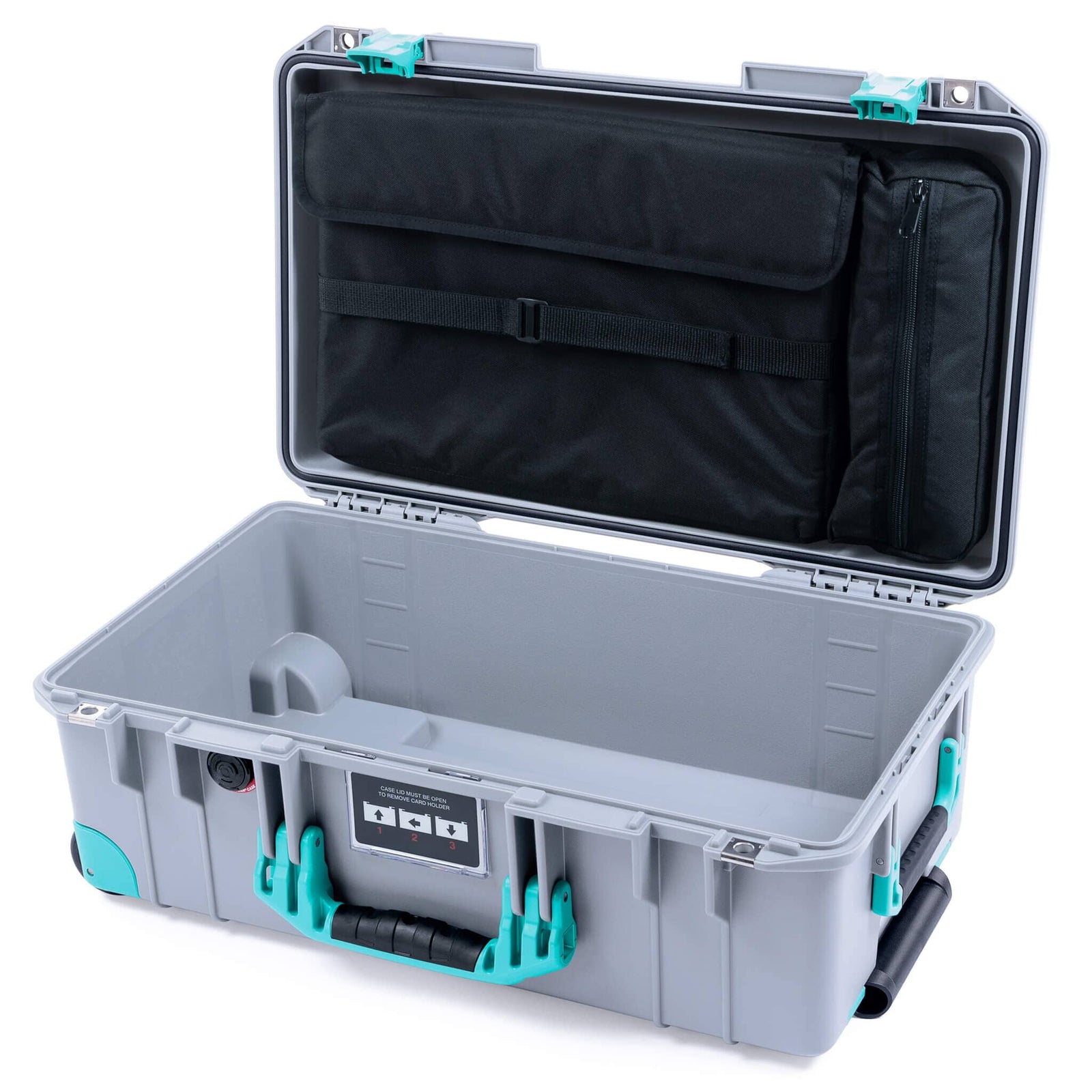 Pelican 1535 Air Case, Silver with Teal Handles, Latches & Trolley Laptop Computer Lid Pouch Only ColorCase 015350-0200-180-591-590
