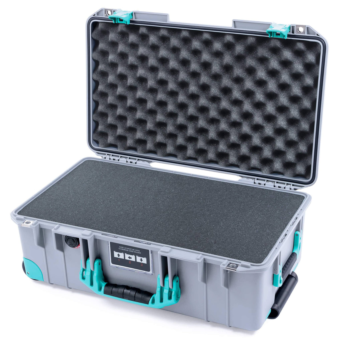 Pelican 1535 Air Case, Silver with Teal Handles, Latches &amp; Trolley Pick &amp; Pluck Foam with Convoluted Lid Foam ColorCase 015350-0001-180-591-590