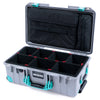 Pelican 1535 Air Case, Silver with Teal Handles, Latches & Trolley TrekPak Divider System with Laptop Computer Lid Pouch ColorCase 015350-0220-180-591-590