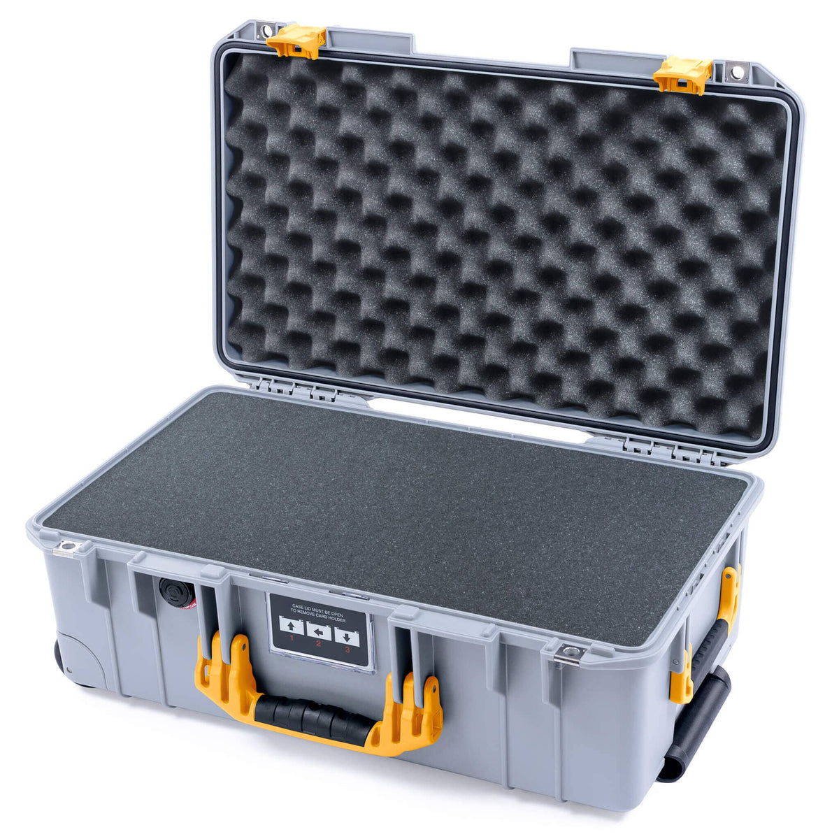 Pelican 1535 Air Case, Silver with Yellow Handles &amp; Latches Pick &amp; Pluck Foam with Convoluted Lid Foam ColorCase 015350-0001-180-241