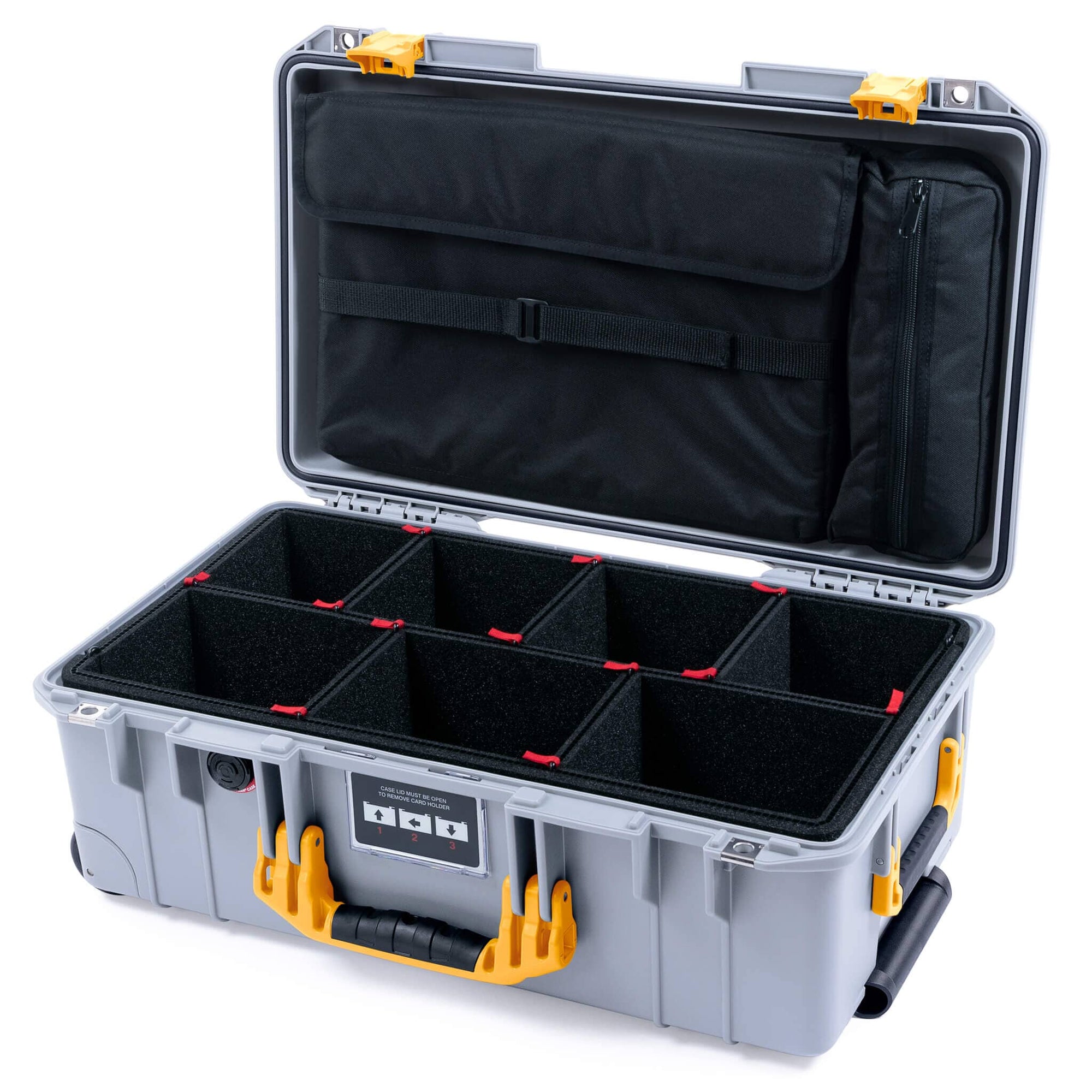 Pelican 1535 Air Case, Silver with Yellow Handles & Latches TrekPak Divider System with Laptop Computer Lid Pouch ColorCase 015350-0220-180-241