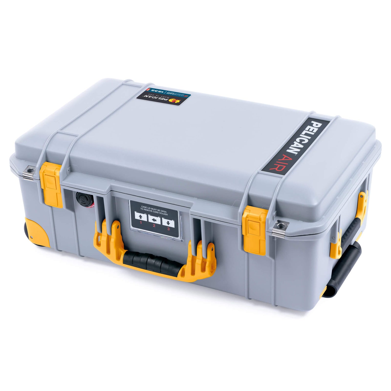 Pelican 1535 Air Case, Silver with Yellow Handles, Latches & Trolley ColorCase 