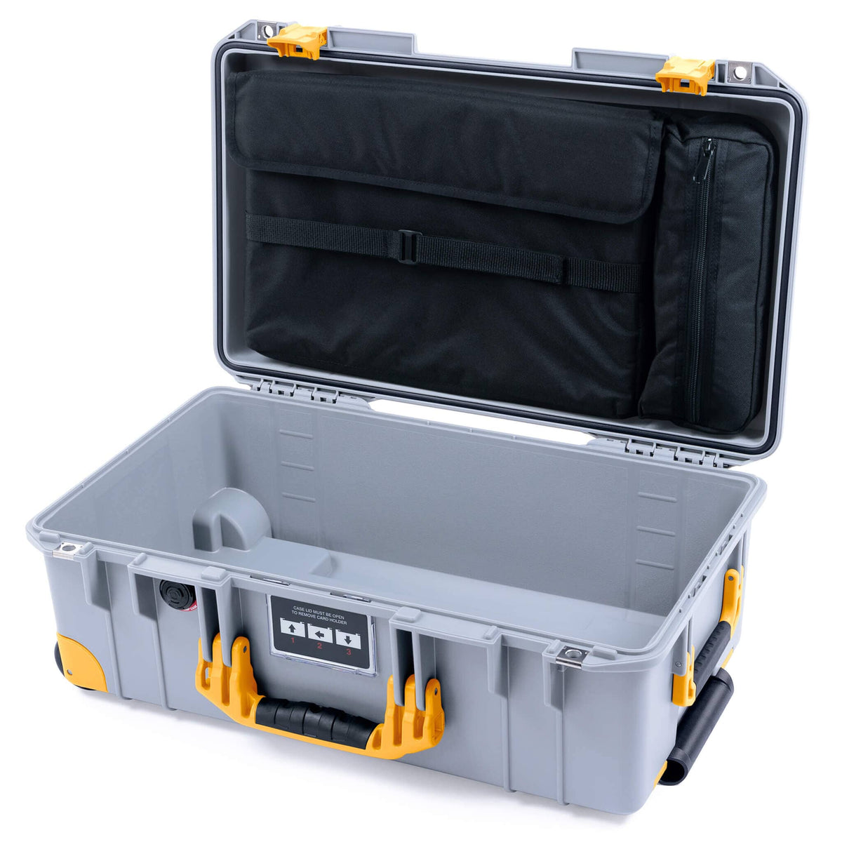 Pelican 1535 Air Case, Silver with Yellow Handles, Latches &amp; Trolley Laptop Computer Lid Pouch Only ColorCase 015350-0200-180-241-240