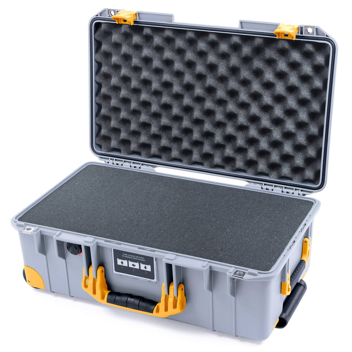 Pelican 1535 Air Case, Silver with Yellow Handles, Latches &amp; Trolley Pick &amp; Pluck Foam with Convoluted Lid Foam ColorCase 015350-0001-180-241-240