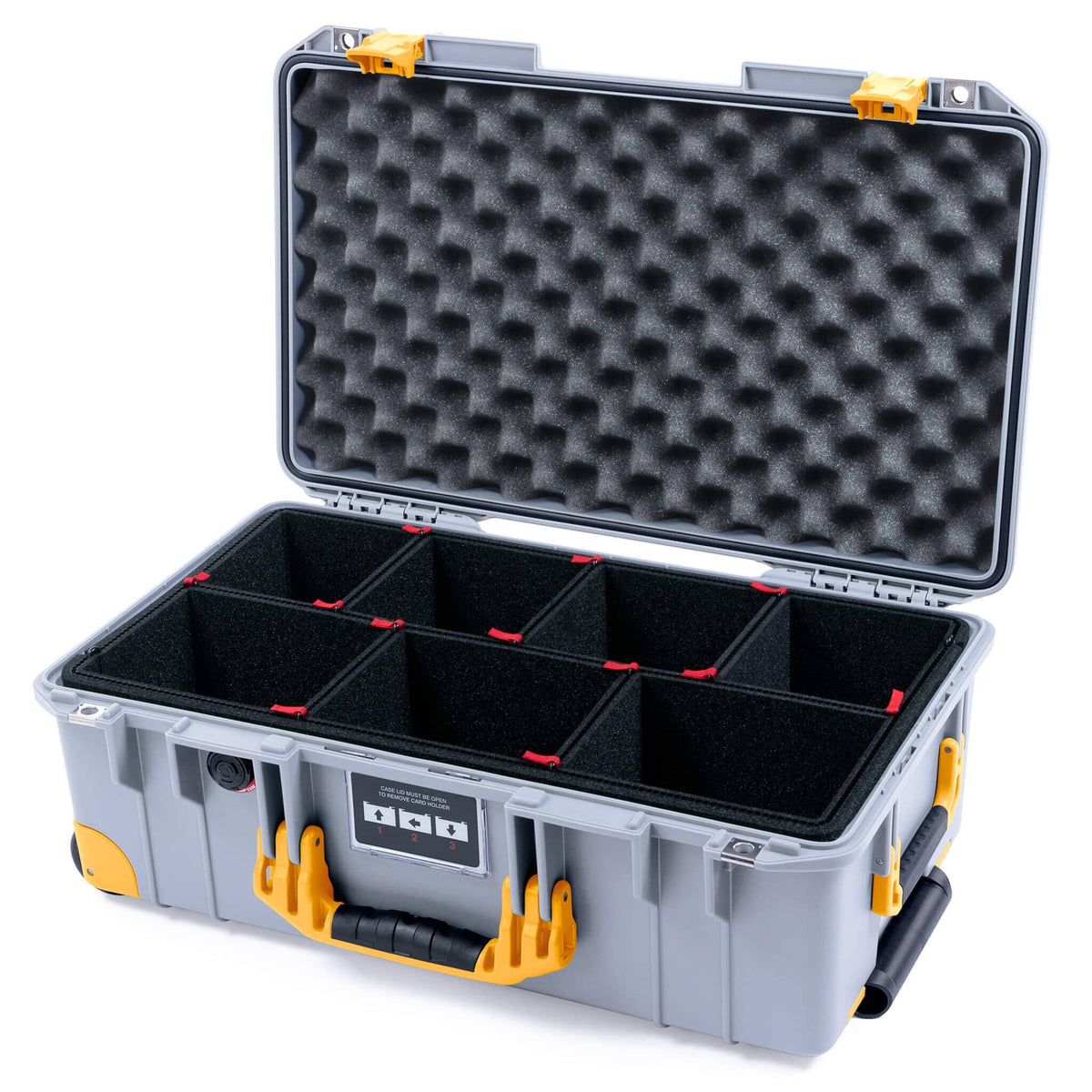 Pelican 1535 Air Case, Silver with Yellow Handles, Latches &amp; Trolley TrekPak Divider System with Convoluted Lid Foam ColorCase 015350-0020-180-241-240