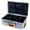 Pelican 1535 Air Case, Silver with Yellow Handles, Latches & Trolley TrekPak Divider System with Mesh Lid Organizer ColorCase 015350-0120-180-241-240