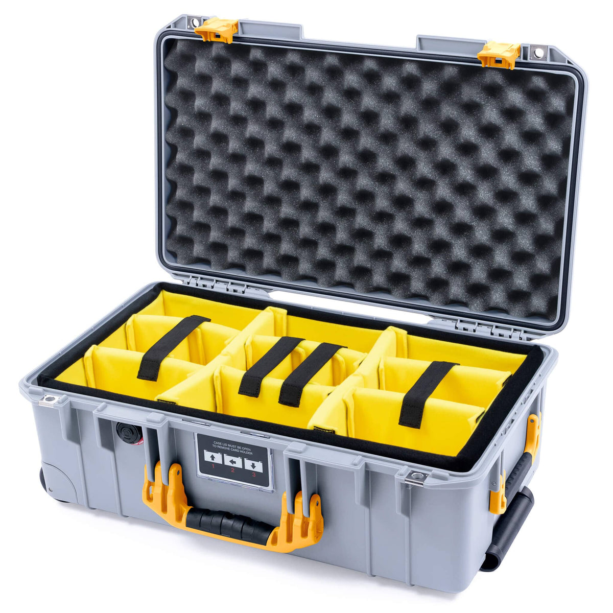 Pelican 1535 Air Case, Silver with Yellow Handles &amp; Latches Yellow Padded Microfiber Dividers with Convoluted Lid Foam ColorCase 015350-0010-180-241