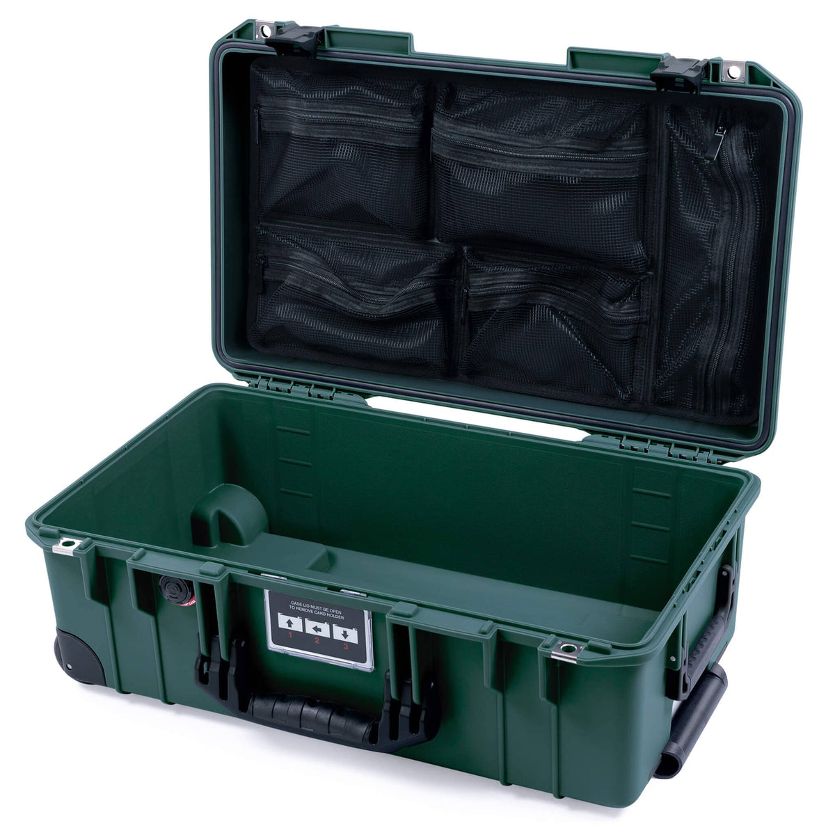 Pelican 1535 Air Case, Trekking Green with Black Handles &amp; Push-Button Latches Mesh Lid Organizer Only ColorCase 015350-0100-138-110-110