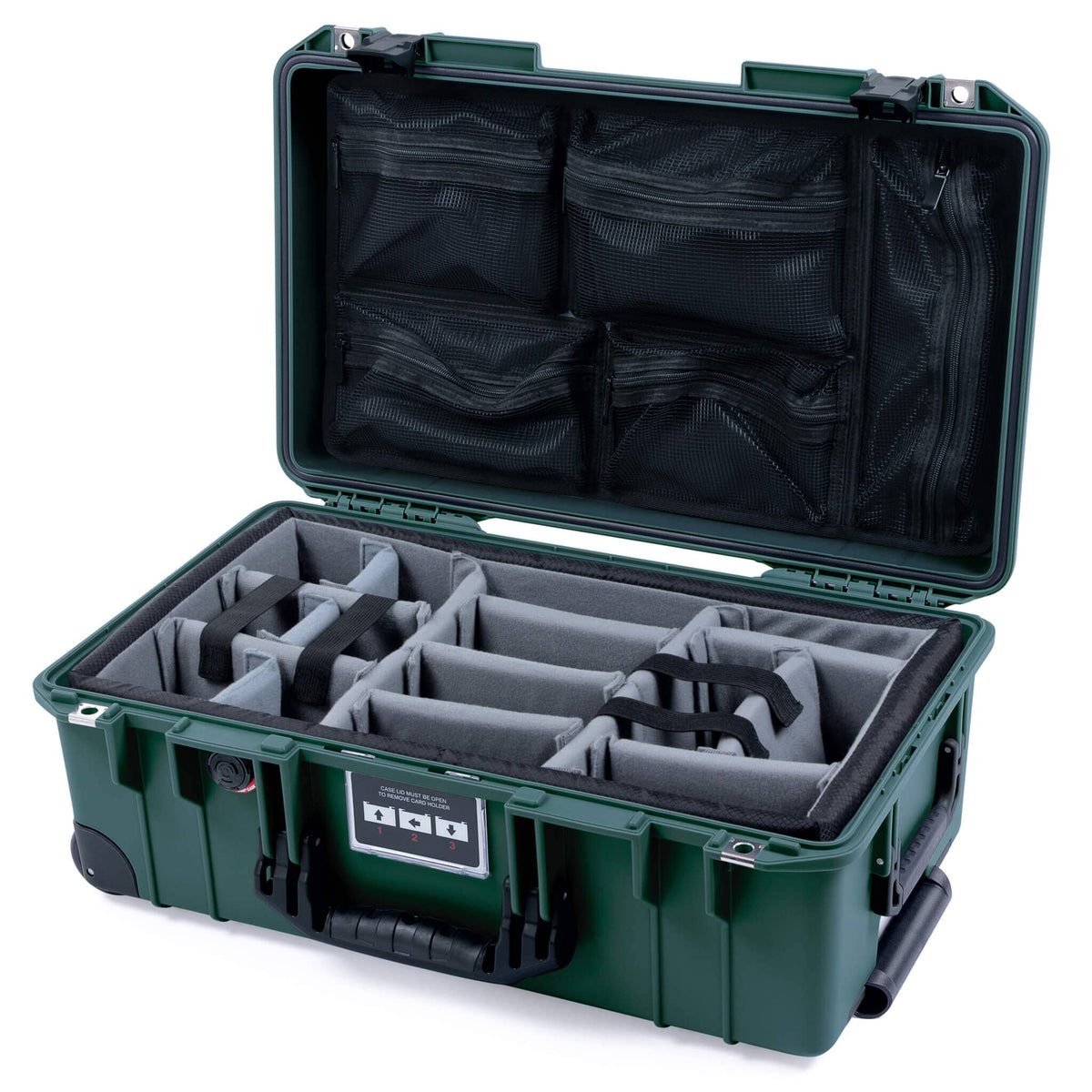 Pelican 1535 Air Case, Trekking Green with Black Handles &amp; Push-Button Latches Gray Padded Microfiber Dividers with Mesh Lid Organizer ColorCase 015350-0170-138-110-110