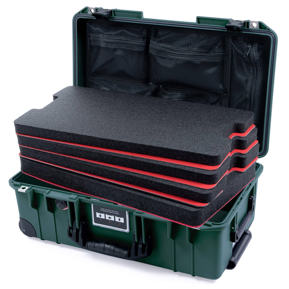Pelican 1535 Air Case, Trekking Green with Black Handles &amp; Push-Button Latches Custom Tool Kit (4 Foam Inserts with Mesh Lid Organizer) ColorCase 015350-0160-138-110-110
