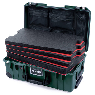 Pelican 1535 Air Case, Trekking Green with Black Handles & Push-Button Latches Custom Tool Kit (4 Foam Inserts with Mesh Lid Organizer) ColorCase 015350-0160-138-110-110