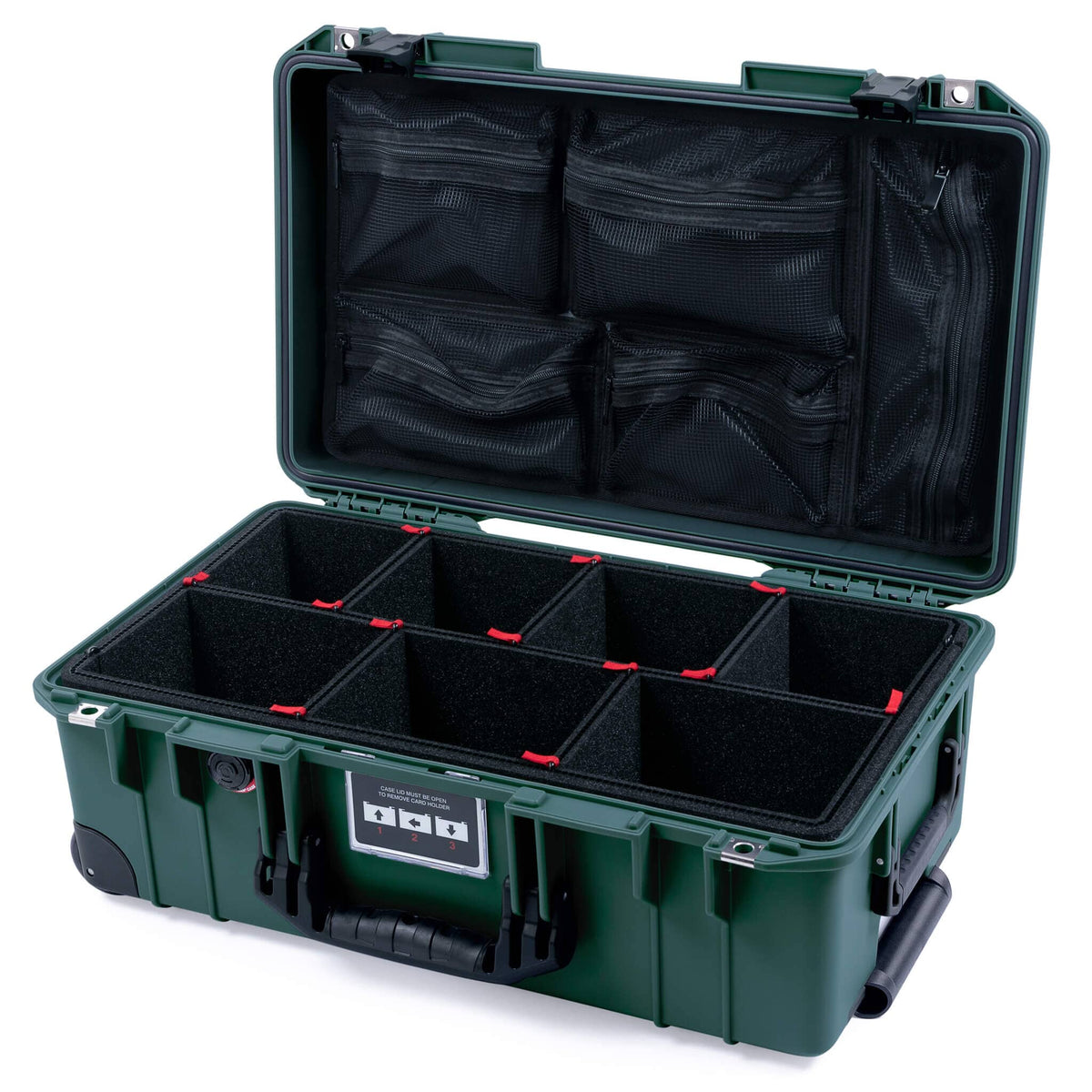 Pelican 1535 Air Case, Trekking Green with Black Handles &amp; Push-Button Latches TrekPak Divider System with Mesh Lid Organizer ColorCase 015350-0120-138-110-110