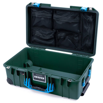 Pelican 1535 Air Case, Trekking Green with Blue Handles & Push-Button Latches Mesh Lid Organizer Only ColorCase 015350-0100-138-120-110