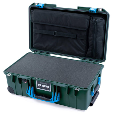 Pelican 1535 Air Case, Trekking Green with Blue Handles & Push-Button Latches Pick & Pluck Foam with Computer Pouch ColorCase 015350-0201-138-120-110