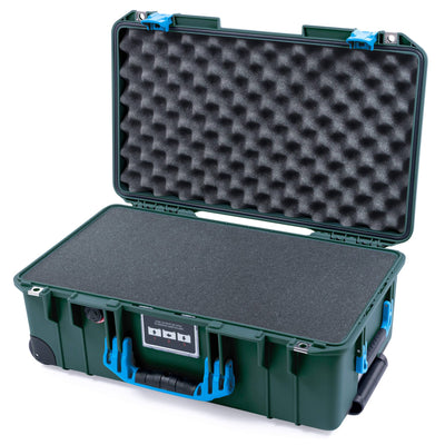 Pelican 1535 Air Case, Trekking Green with Blue Handles & Push-Button Latches Pick & Pluck Foam with Convolute Lid Foam ColorCase 015350-0001-138-120-110