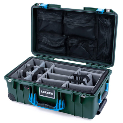 Pelican 1535 Air Case, Trekking Green with Blue Handles & Push-Button Latches Gray Padded Microfiber Dividers with Mesh Lid Organizer ColorCase 015350-0170-138-120-110