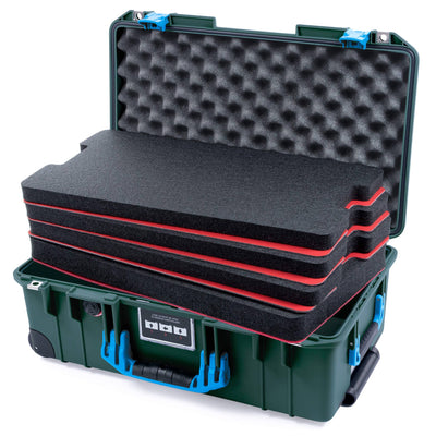Pelican 1535 Air Case, Trekking Green with Blue Handles & Push-Button Latches Custom Tool Kit (4 Foam Inserts with Convolute Lid Foam) ColorCase 015350-0060-138-120-110
