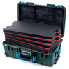 Pelican 1535 Air Case, Trekking Green with Blue Handles & Push-Button Latches Custom Tool Kit (4 Foam Inserts with Mesh Lid Organizer) ColorCase 015350-0160-138-120-110