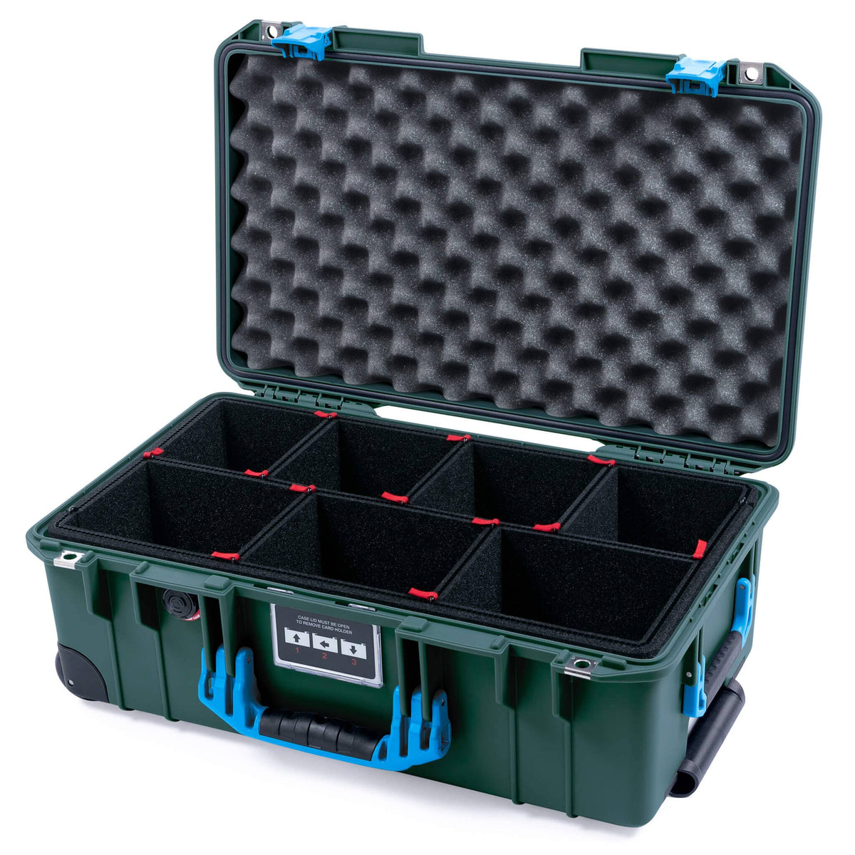 Pelican 1535 Air Case, Trekking Green with Blue Handles &amp; Push-Button Latches TrekPak Divider System with Convolute Lid Foam ColorCase 015350-0020-138-120-110
