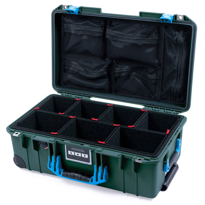 Pelican 1535 Air Case, Trekking Green with Blue Handles & Push-Button Latches TrekPak Divider System with Mesh Lid Organizer ColorCase 015350-0120-138-120-110