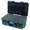 Pelican 1535 Air Case, Trekking Green with Blue Handles, Push-Button Latches & Trolley Pick & Pluck Foam with Computer Pouch ColorCase 015350-0201-138-320-320