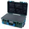 Pelican 1535 Air Case, Trekking Green with Blue Handles, Push-Button Latches & Trolley Pick & Pluck Foam with Mesh Lid Organizer ColorCase 015350-0101-138-320-320
