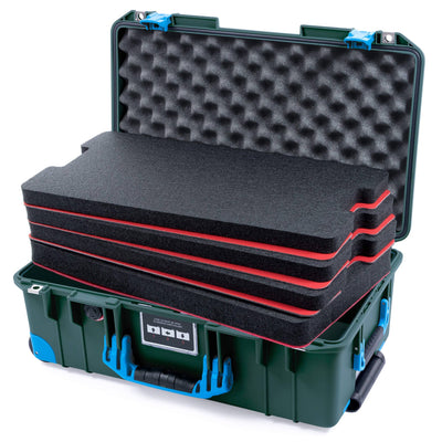 Pelican 1535 Air Case, Trekking Green with Blue Handles, Push-Button Latches & Trolley Custom Tool Kit (4 Foam Inserts with Convolute Lid Foam) ColorCase 015350-0060-138-320-320
