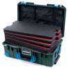 Pelican 1535 Air Case, Trekking Green with Blue Handles, Push-Button Latches & Trolley Custom Tool Kit (4 Foam Inserts with Mesh Lid Organizer) ColorCase 015350-0160-138-320-320