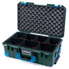 Pelican 1535 Air Case, Trekking Green with Blue Handles, Push-Button Latches & Trolley TrekPak Divider System with Convolute Lid Foam ColorCase 015350-0020-138-320-320