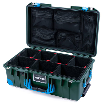 Pelican 1535 Air Case, Trekking Green with Blue Handles, Push-Button Latches & Trolley TrekPak Divider System with Mesh Lid Organizer ColorCase 015350-0120-138-320-320