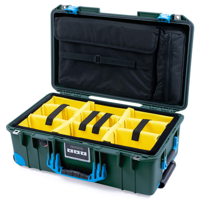 Pelican 1535 Air Case, Trekking Green with Blue Handles, Push-Button Latches & Trolley Yellow Padded Microfiber Dividers with Computer Pouch ColorCase 015350-0210-138-320-320