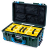 Pelican 1535 Air Case, Trekking Green with Blue Handles, Push-Button Latches & Trolley Yellow Padded Microfiber Dividers with Mesh Lid Organizer ColorCase 015350-0110-138-320-320