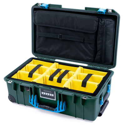 Pelican 1535 Air Case, Trekking Green with Blue Handles & Push-Button Latches Yellow Padded Microfiber Dividers with Computer Pouch ColorCase 015350-0210-138-120-110
