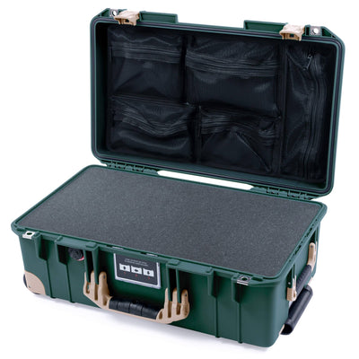 Pelican 1535 Air Case, Trekking Green with Desert Tan Handles, Latches & Trolley Pick & Pluck Foam with Mesh Lid Organizer ColorCase 015350-0101-560-311-310