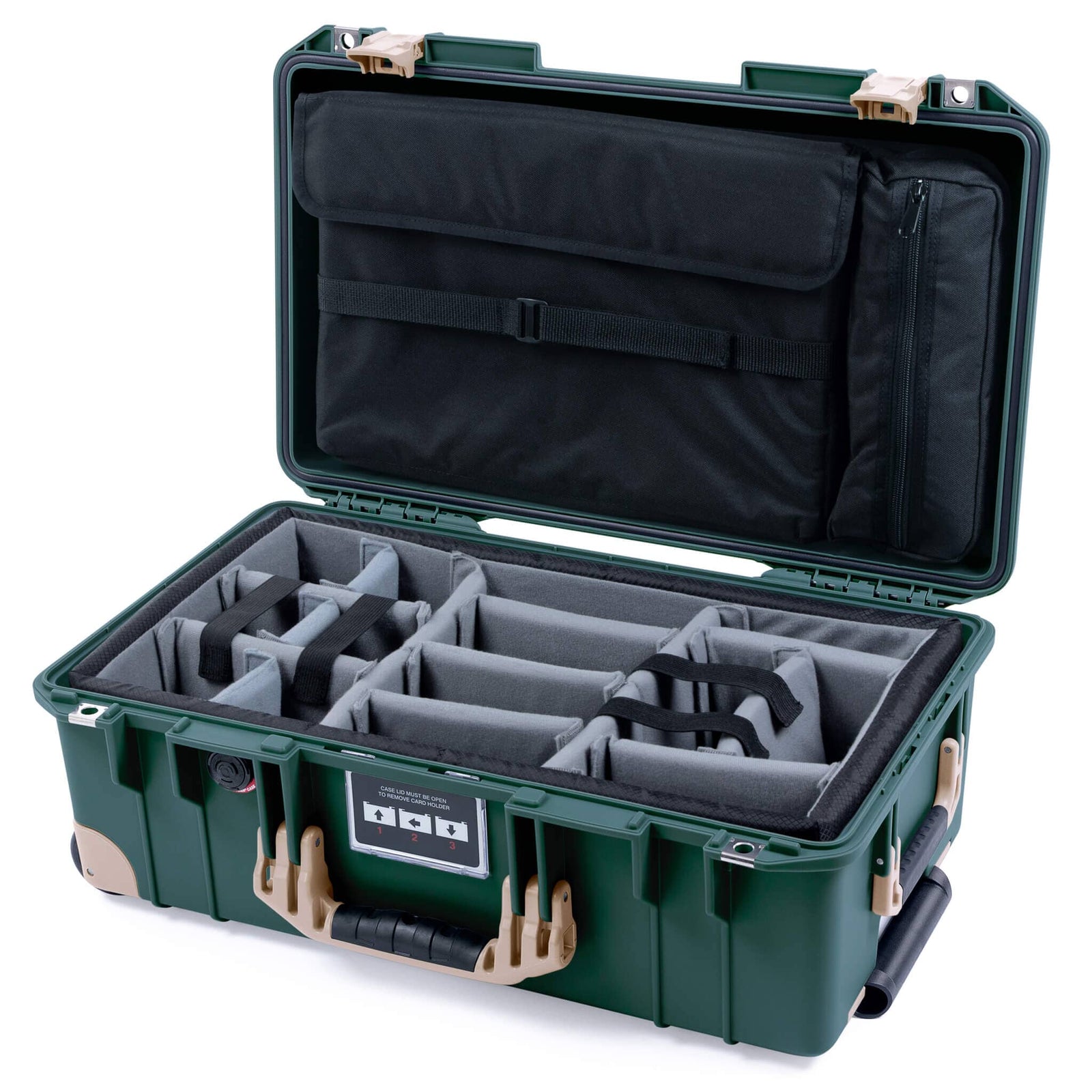 Pelican 1535 Air Carry - on Case - Trekking Green & Desert Tan Trolley - Padded Microfiber Dividers / Computer Lid Pouch