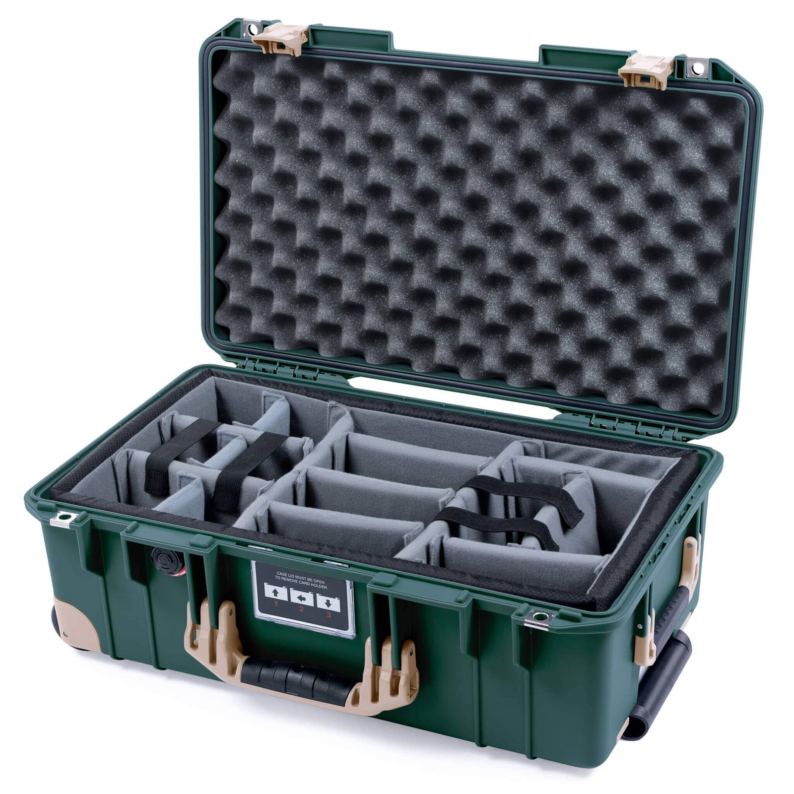 Pelican 1535 Air Carry - on Case - Trekking Green & Desert Tan Trolley - Padded Microfiber Dividers / Convoluted Lid Foam