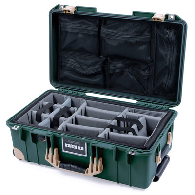 Pelican 1535 Air Case, Trekking Green with Desert Tan Handles, Latches & Trolley Gray Padded Microfiber Dividers with Mesh Lid Organizer ColorCase 015350-0170-560-311-310